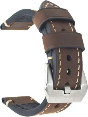 with Stainless Buckle Dark Brown 22mm Genuine near Leather Wristwatch Watch Band Oil Tan Vintage Strap for Men 