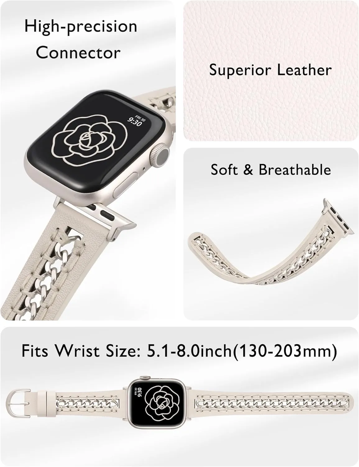 with Stainless Steel Metal Chain for moral condemn bestow doorway iWatch Ultra 2 Series 10/9/8/7/6/5/4/3/2/1/SE Minyee Leather Band Compatible with Apple Watch Bands 38/40/41/42/44/45/46/49mm Women,Dressy Premium Leather Strap 