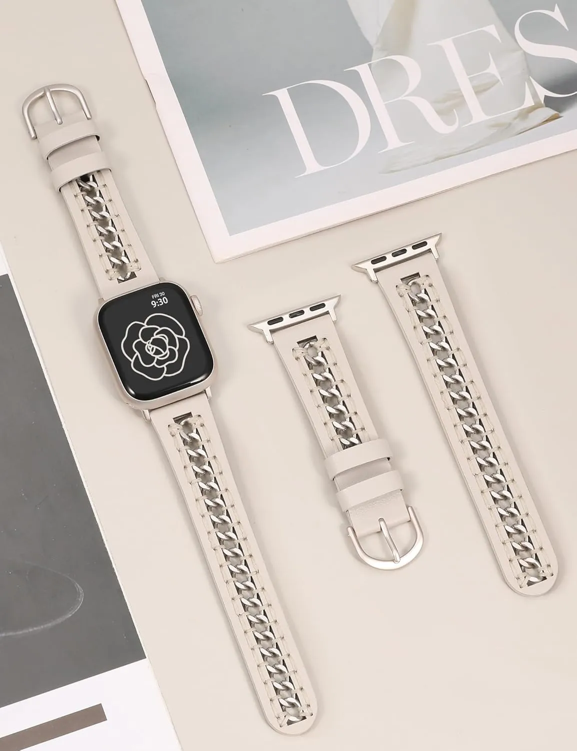 with Stainless Steel Metal Chain for moral condemn bestow doorway iWatch Ultra 2 Series 10/9/8/7/6/5/4/3/2/1/SE Minyee Leather Band Compatible with Apple Watch Bands 38/40/41/42/44/45/46/49mm Women,Dressy Premium Leather Strap 