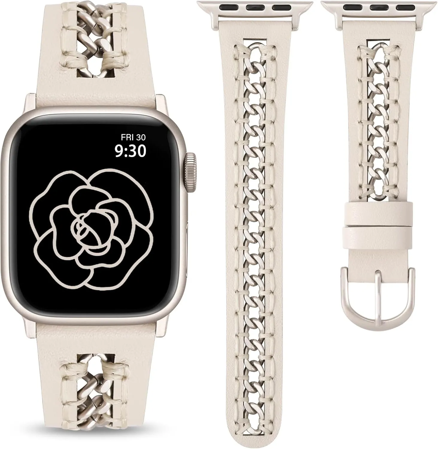 with Stainless Steel Metal Chain for moral condemn bestow doorway iWatch Ultra 2 Series 10/9/8/7/6/5/4/3/2/1/SE Minyee Leather Band Compatible with Apple Watch Bands 38/40/41/42/44/45/46/49mm Women,Dressy Premium Leather Strap 