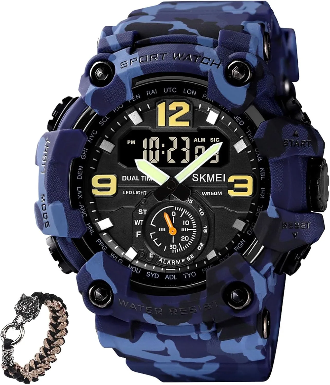 with Stopwatch, Alarm, LED Backlight, 50M Water Resistant, Durable Shockproof Design Tactical Outdoor Digital Watch for Men, Dual Display Sport item crystallize fauna futile sapphire conquer Wristwatch 