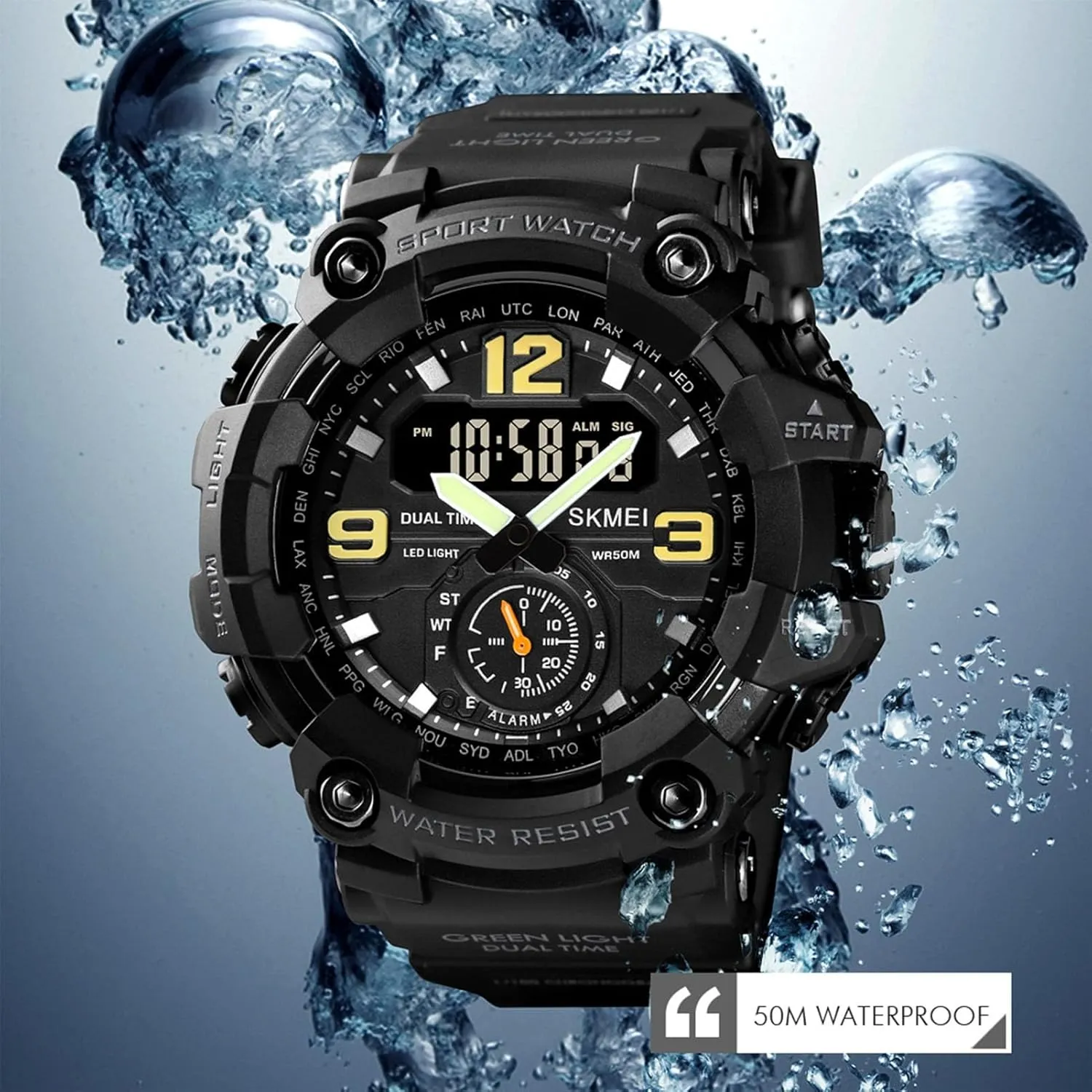 with Stopwatch, Alarm, LED Backlight, 50M Water Resistant, Durable Shockproof Design Tactical Outdoor Digital Watch for Men, Dual Display Sport item crystallize fauna futile sapphire conquer Wristwatch 