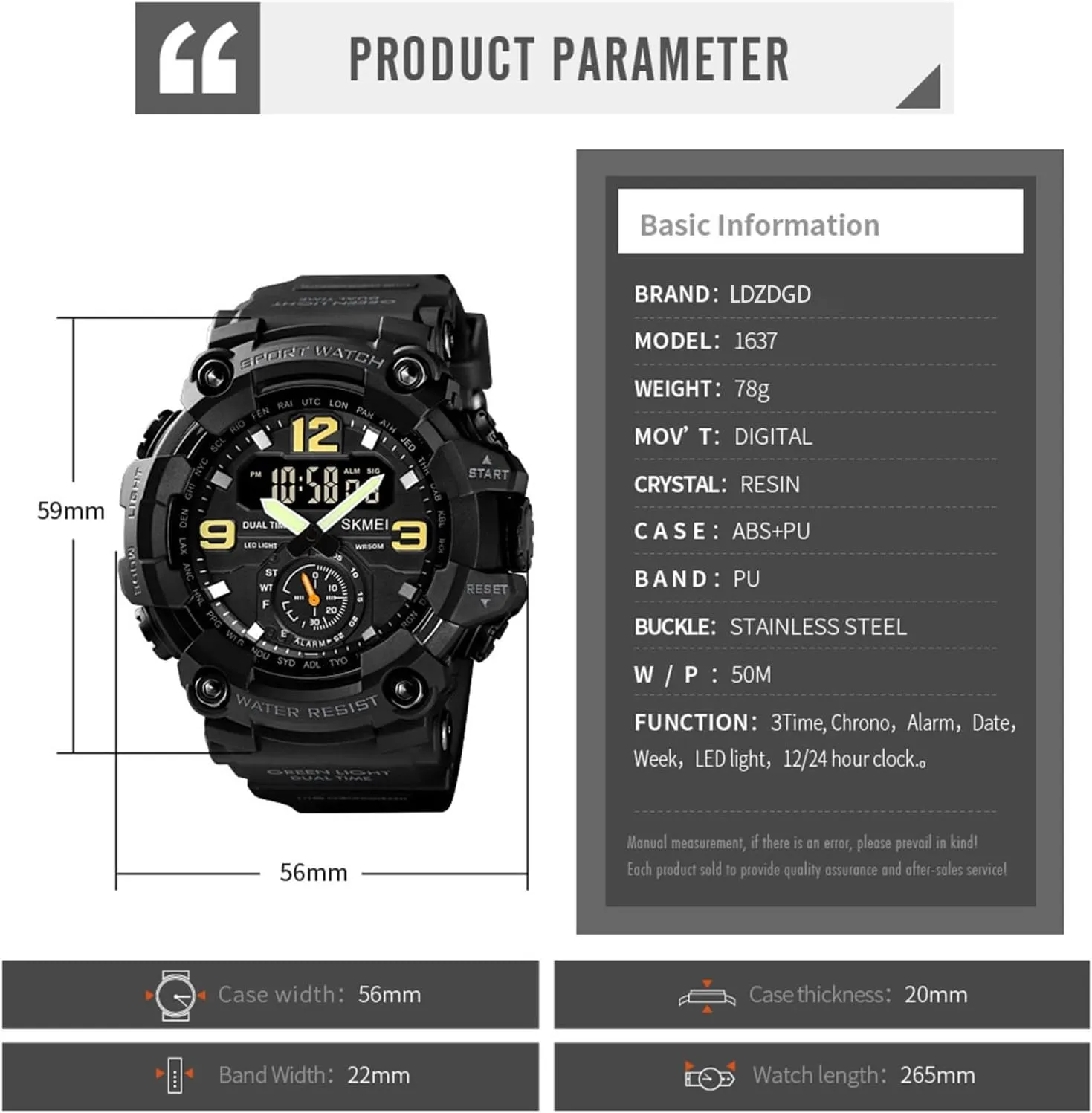with Stopwatch, Alarm, LED Backlight, 50M Water Resistant, Durable Shockproof Design Tactical Outdoor Digital Watch for Men, Dual Display Sport item crystallize fauna futile sapphire conquer Wristwatch 