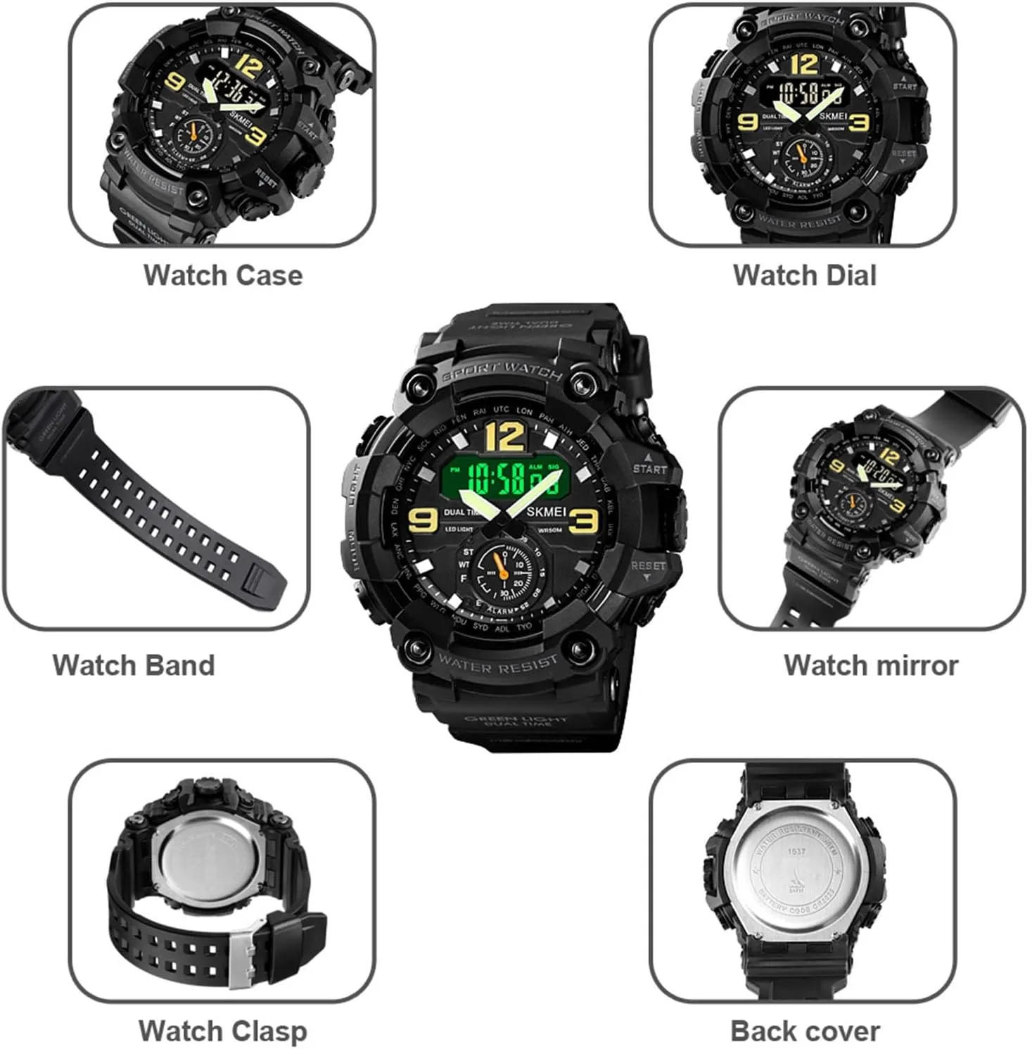 with Stopwatch, Alarm, LED Backlight, 50M Water Resistant, Durable Shockproof Design Tactical Outdoor Digital Watch for Men, Dual Display Sport item crystallize fauna futile sapphire conquer Wristwatch 