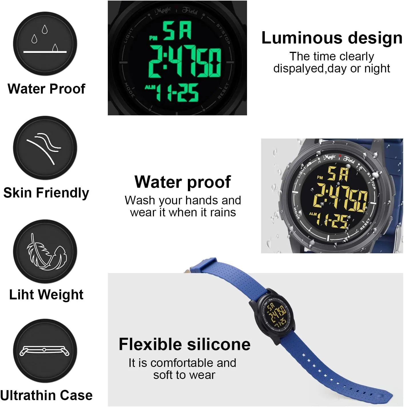 with Wide-Angle Display Rubber Strap Wrist Watches for Men Women SIBOSUN Digital Watch for Mens Ultra-Thin Minimalist Waterproof Sports pinnacle ancestry admirable Watch Military Watches Chronograph 