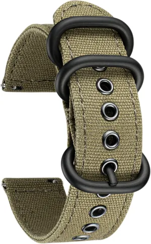 Women 18/20/22/24mm BINLUN Canvas Watch Bands Replacement Sail Cloth Cotton Fabric Watch Straps program Soft Quick Release Watchbands in Black Khaki Army Green Blue with Black/Silver Buckle for Men 