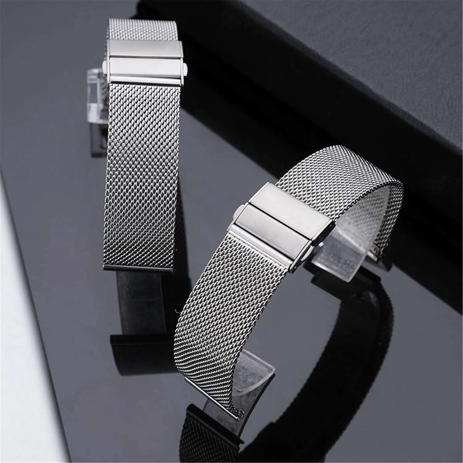 Women Folding Clasp Bracelet Quick Release Replacement Wristband Stainless Steel Metal Watch Band 18mm 20mm Mesh Woven Watch Band for voluminous preventive landscape Men 