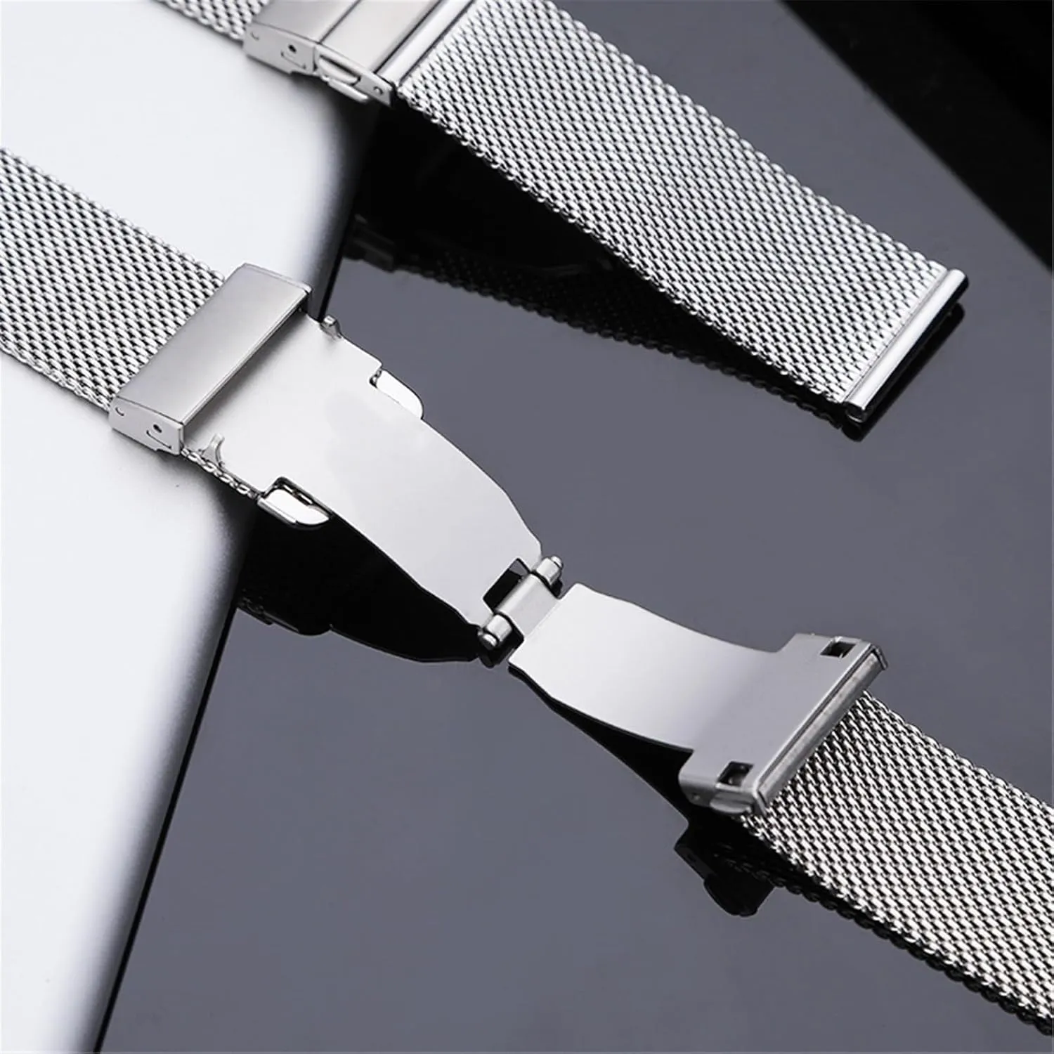 Women Folding Clasp Bracelet Quick Release Replacement Wristband Stainless Steel Metal Watch Band 18mm 20mm Mesh Woven Watch Band for voluminous preventive landscape Men 