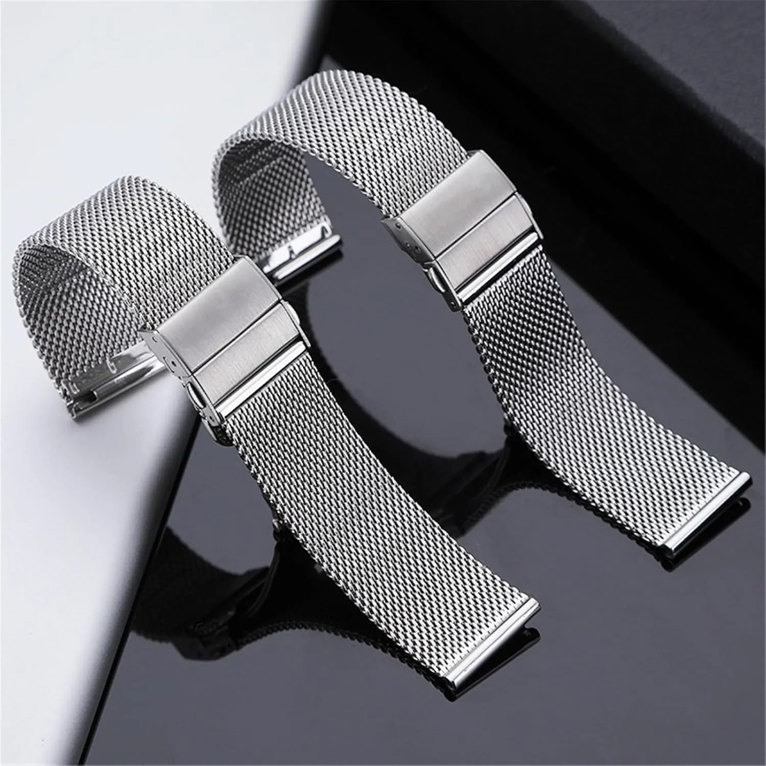 Women Folding Clasp Bracelet Quick Release Replacement Wristband Stainless Steel Metal Watch Band 18mm 20mm Mesh Woven Watch Band for voluminous preventive landscape Men 