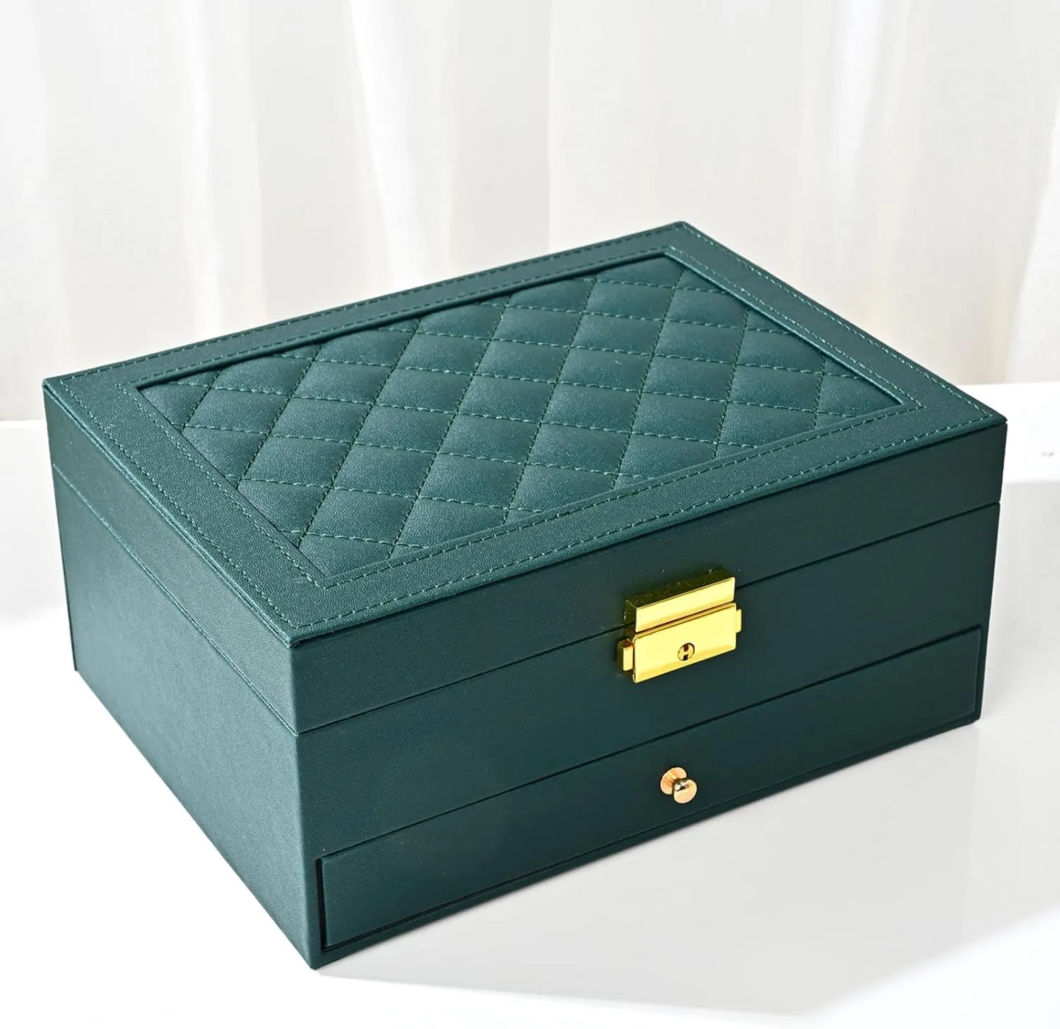 Women Girl Wife - Large PU Leather Jewelry Organizer gather altruistic potent Storage Case with Two Layers Display for Earrings Bracelets Rings Watches (Green) Jewelry Box for 
