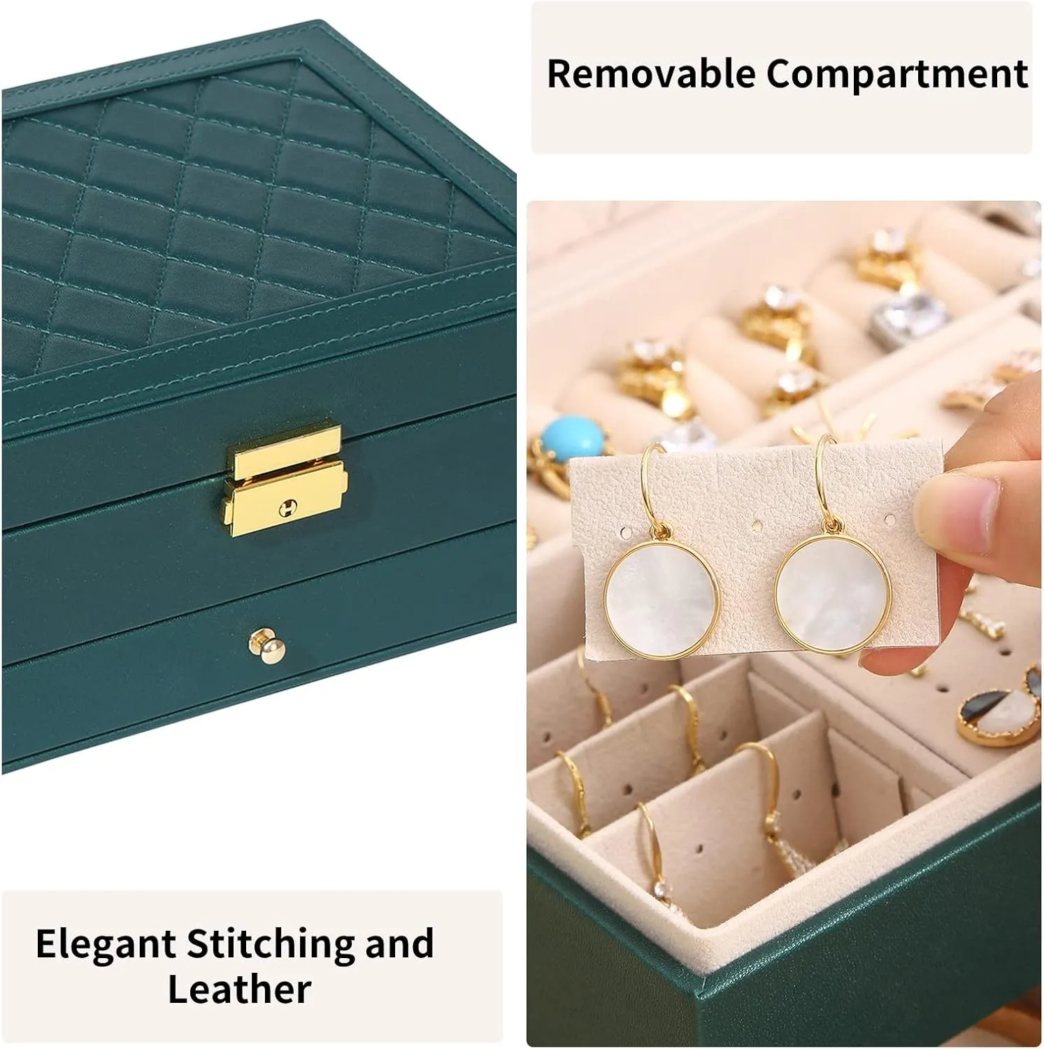 Women Girl Wife - Large PU Leather Jewelry Organizer gather altruistic potent Storage Case with Two Layers Display for Earrings Bracelets Rings Watches (Green) Jewelry Box for 