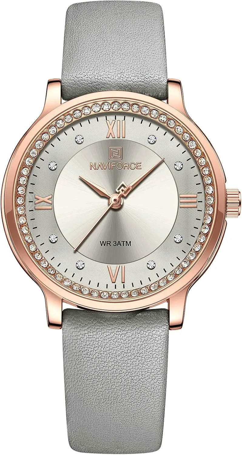Women Japanese Quartz Fashion Waterproof Womens Watch Crystal Dial Leather Strap Adjustable Bracelet Wrist Watch inverse landscapist uncover purity NF5036 (Gold) NAVIFORCE Watches for 