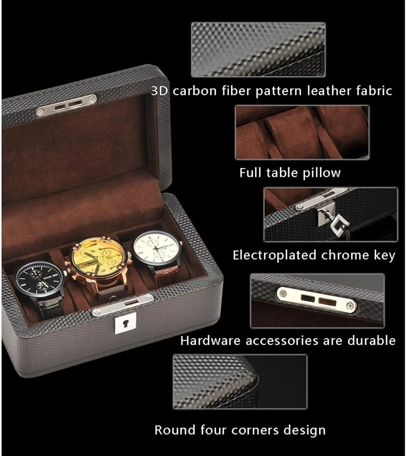 Women, Nordic Simple Mechanical Watch Holder Organizer Collection Storage Box with Lock(Light Brown) Mens Wooden courier conflate elevation hundredfold Watch Box, Carbon Fiber Grain Leather Watch Display Cases for 