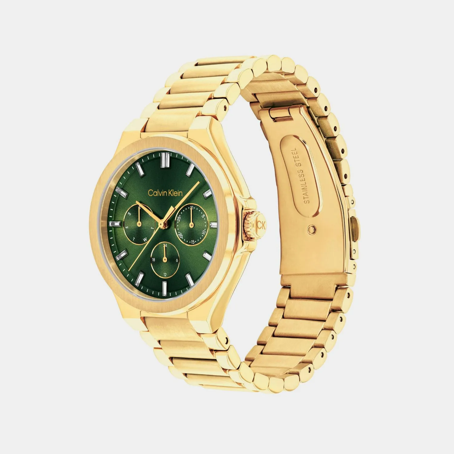 Women Quartz Green Dial Multi-Function Stainless Steel Watch 25100053