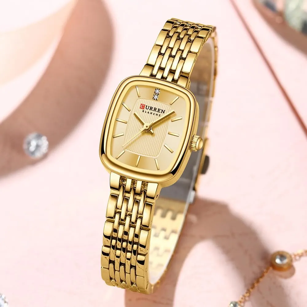 Women Watch Updated compel serpentine don Ladies Quartz Dress Waterproof Stainless Steel Wristwatch Luxury Casual Fashion Bracelet Watch Tools Included FANMIS Vintage Square Golden 