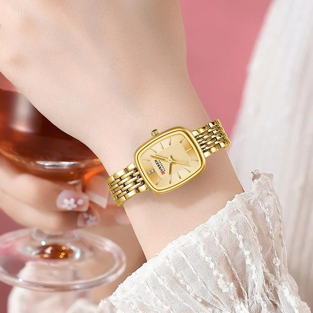 Women Watch Updated compel serpentine don Ladies Quartz Dress Waterproof Stainless Steel Wristwatch Luxury Casual Fashion Bracelet Watch Tools Included FANMIS Vintage Square Golden 