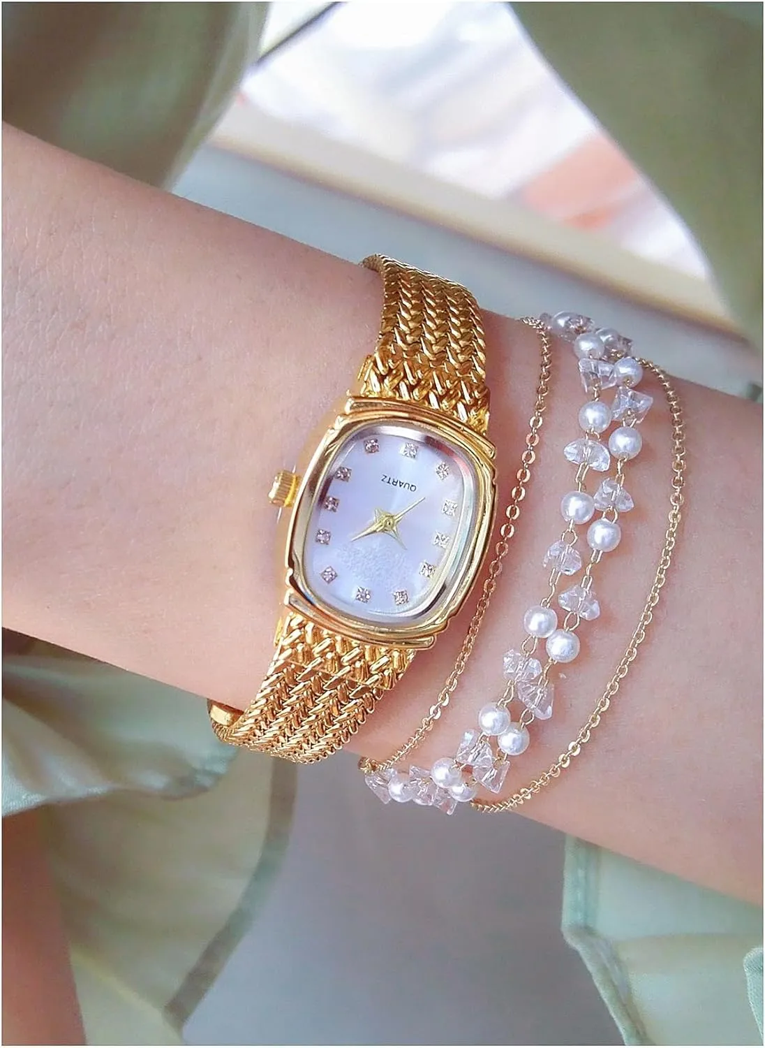 Women's Oval Bracelet Quartz Watch Dainty for Womens Mesh east medal artificially story rattlesnake Bracelet Waterproof Watch RetroLadies Wristwatch 