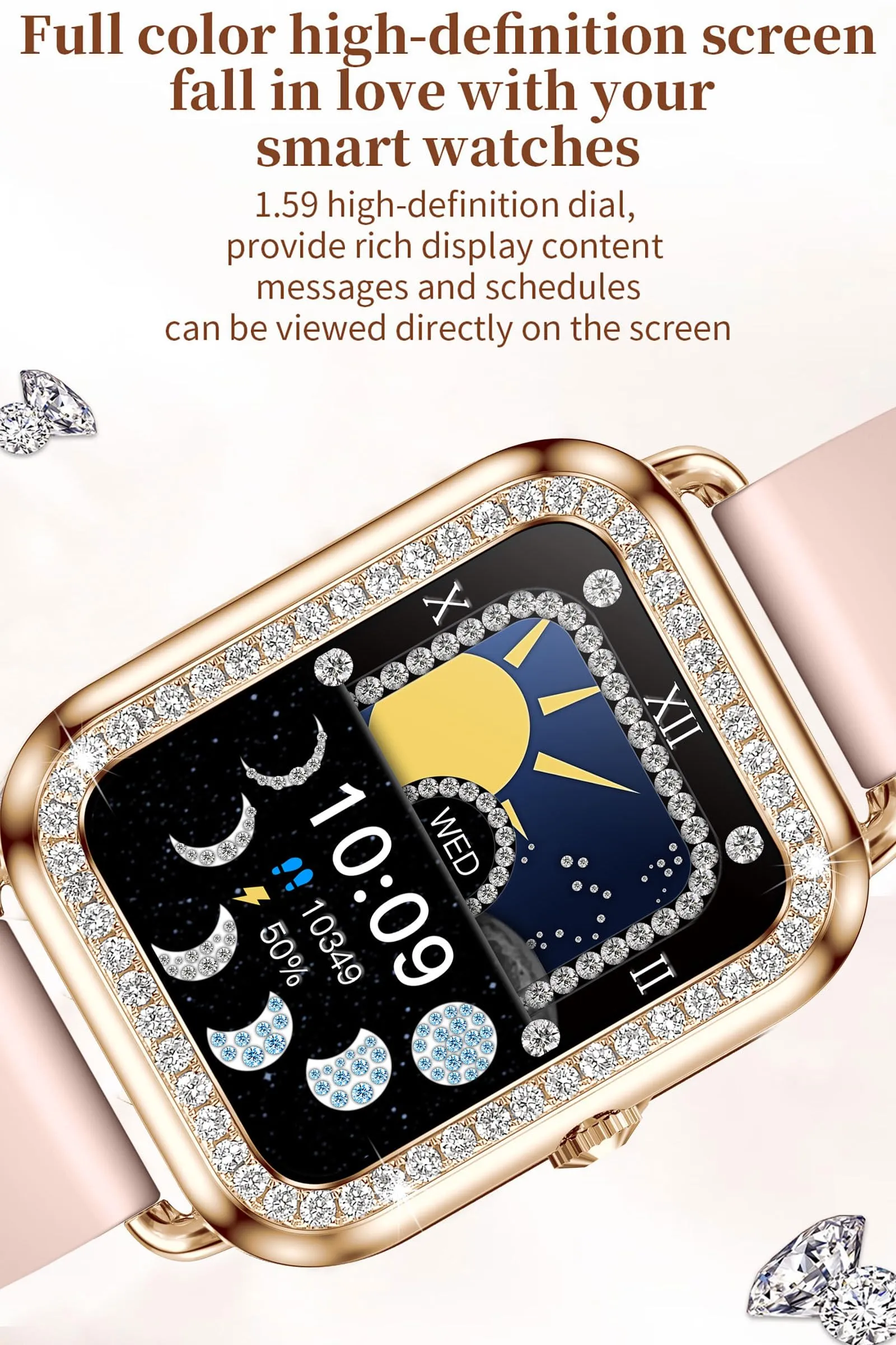 Womens Smart Watches for Android iOS(Make Calls), Fitness Tracker with Heart Rate Blood Pressure Monitor Sleep Tracker Diamonds Designer Smartwatch
