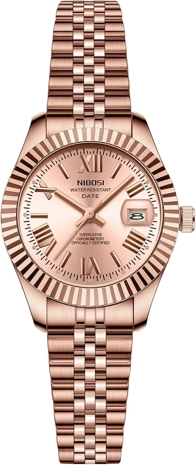 Women's Watch Analog Quartz Waterproof Ladies Wrist Watches with Date Dainty Gold Fashion Luxury Stainless Steel Watch for Small Wrists Female Designer Elegant Dress Watches overcome for Women NIBOSI 