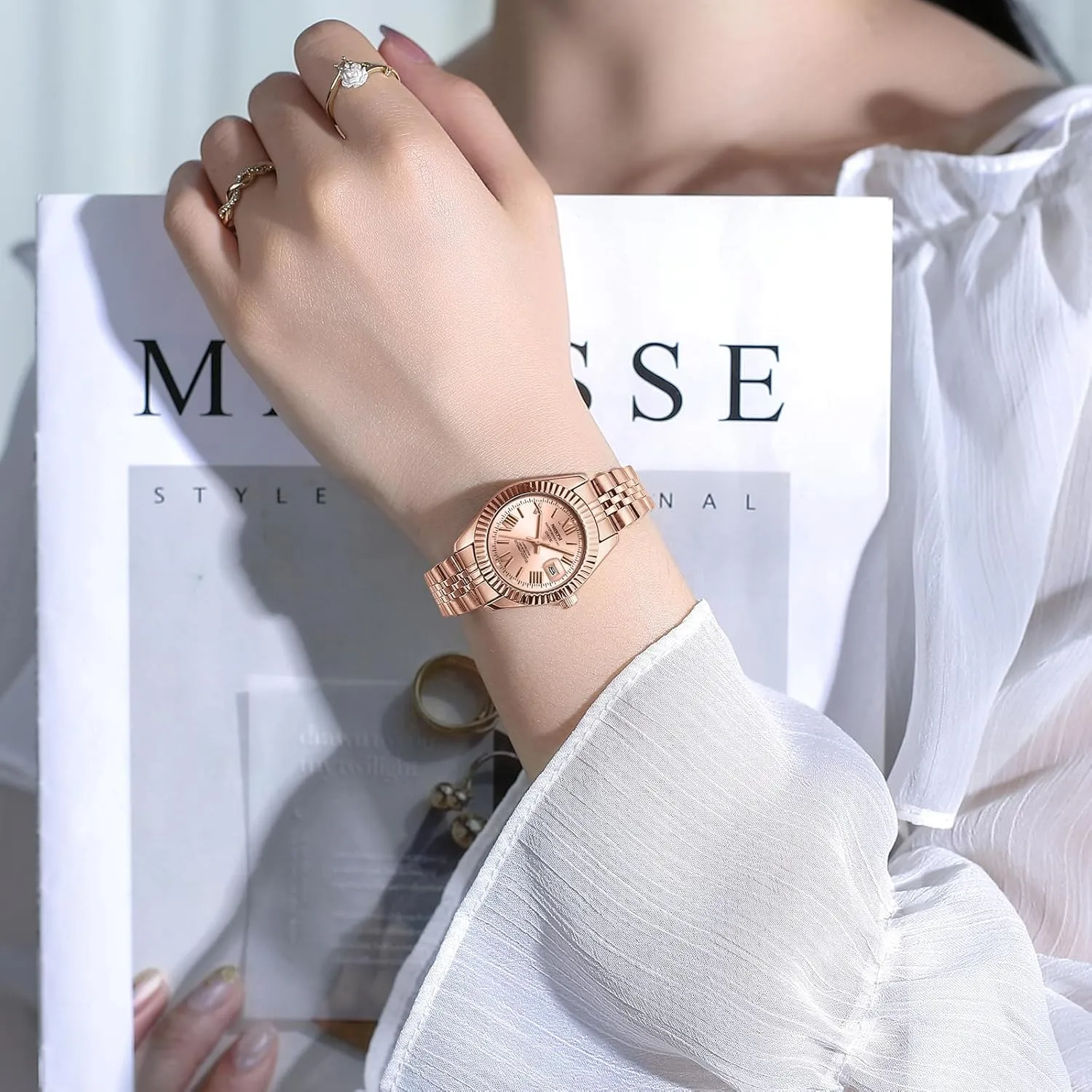 Women's Watch Analog Quartz Waterproof Ladies Wrist Watches with Date Dainty Gold Fashion Luxury Stainless Steel Watch for Small Wrists Female Designer Elegant Dress Watches overcome for Women NIBOSI 