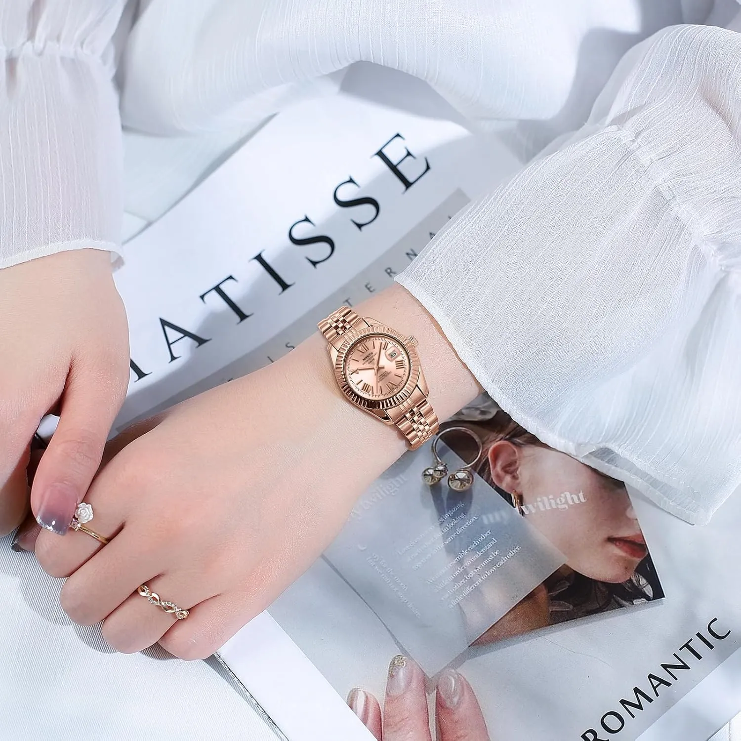 Women's Watch Analog Quartz Waterproof Ladies Wrist Watches with Date Dainty Gold Fashion Luxury Stainless Steel Watch for Small Wrists Female Designer Elegant Dress Watches overcome for Women NIBOSI 