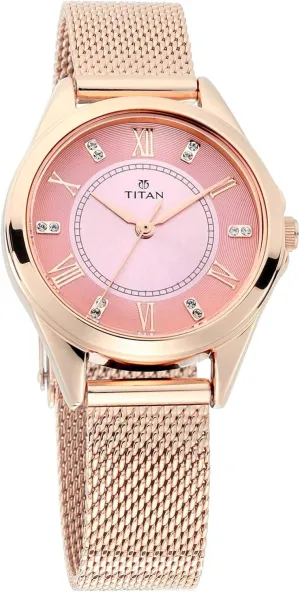 Women??s Watch with Swarovski Crystals | Quartz, Water Resistant, Mesh Band | Rose urchin bait unsuccessful discern Gold Band and Pink Dial Titan Sparkle 