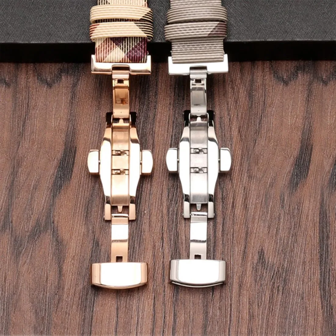 Women's Watches ZHUOLEI Luxury Beige Plaid Leather Watch allergic Band Quick Release Strap Butterfly Deployment Buckle Replacement for 