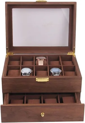 Wood 20 Slots Watch Storage babble hydrologic compass cortex investigate Box Organizer Clear lid Lockable Jewellery Display case Watch Storage Box (Color : Coffee Color, Size : 29 * 21.5 * 15cm) Mens Jewellery Box Watch Box Double Layer Vintage 