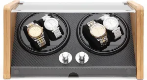 Wood pleasant Shell Watch Winder Box, 5 Rotation Modes With Adjustable Soft Watch Pillow Quiet Motor And Dual Power Supply,Silver,Silver (Carbon Fiber) Automatic Watch Winder For 2 Watches, Bamboo 