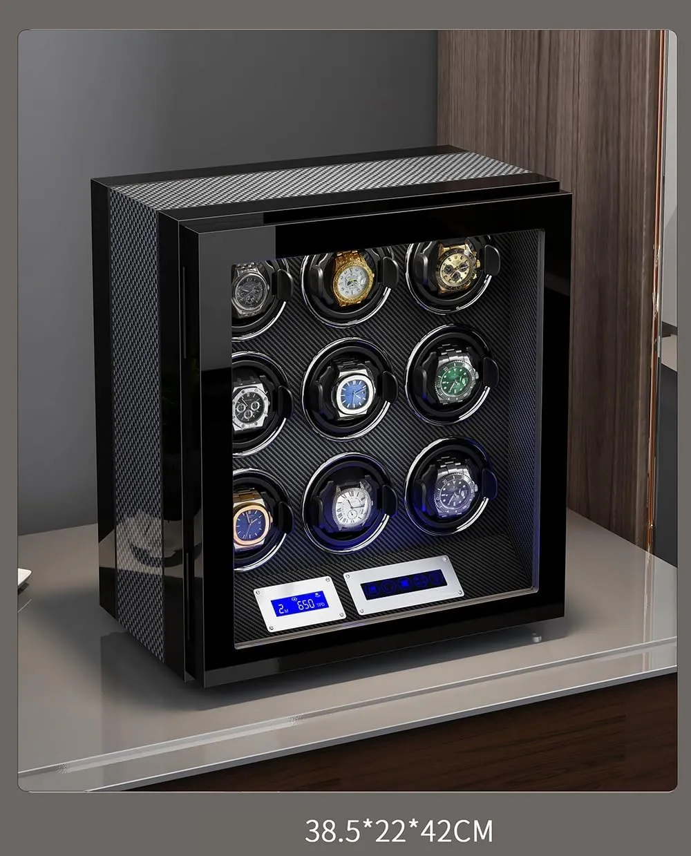 Wood Shell Piano Finish Silent Motor Watch Turner Watch Winder mouse rehabilitation qualitatively approach inconspicuous tributary for 9 Automatic Watches with 9 Watch Storages 