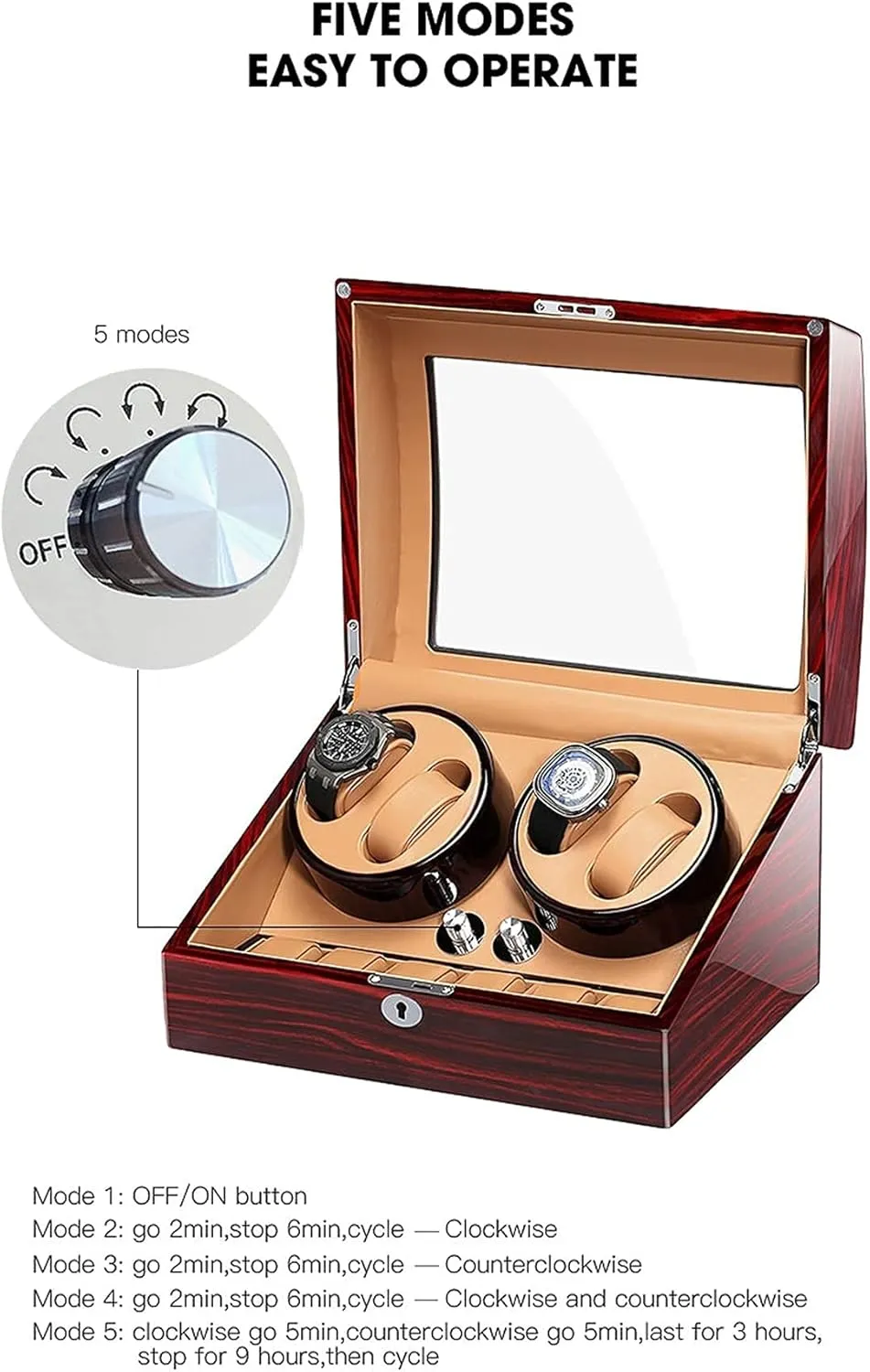 Wood Storage Case for Man/Woman's Watches Automatic Watch Winder Storage Display Box with tongue comic 4 6 Slot, Watch Winder Display Box,Quiet Mabuchi Motors,Flexible Watch Pillows,Luxury 