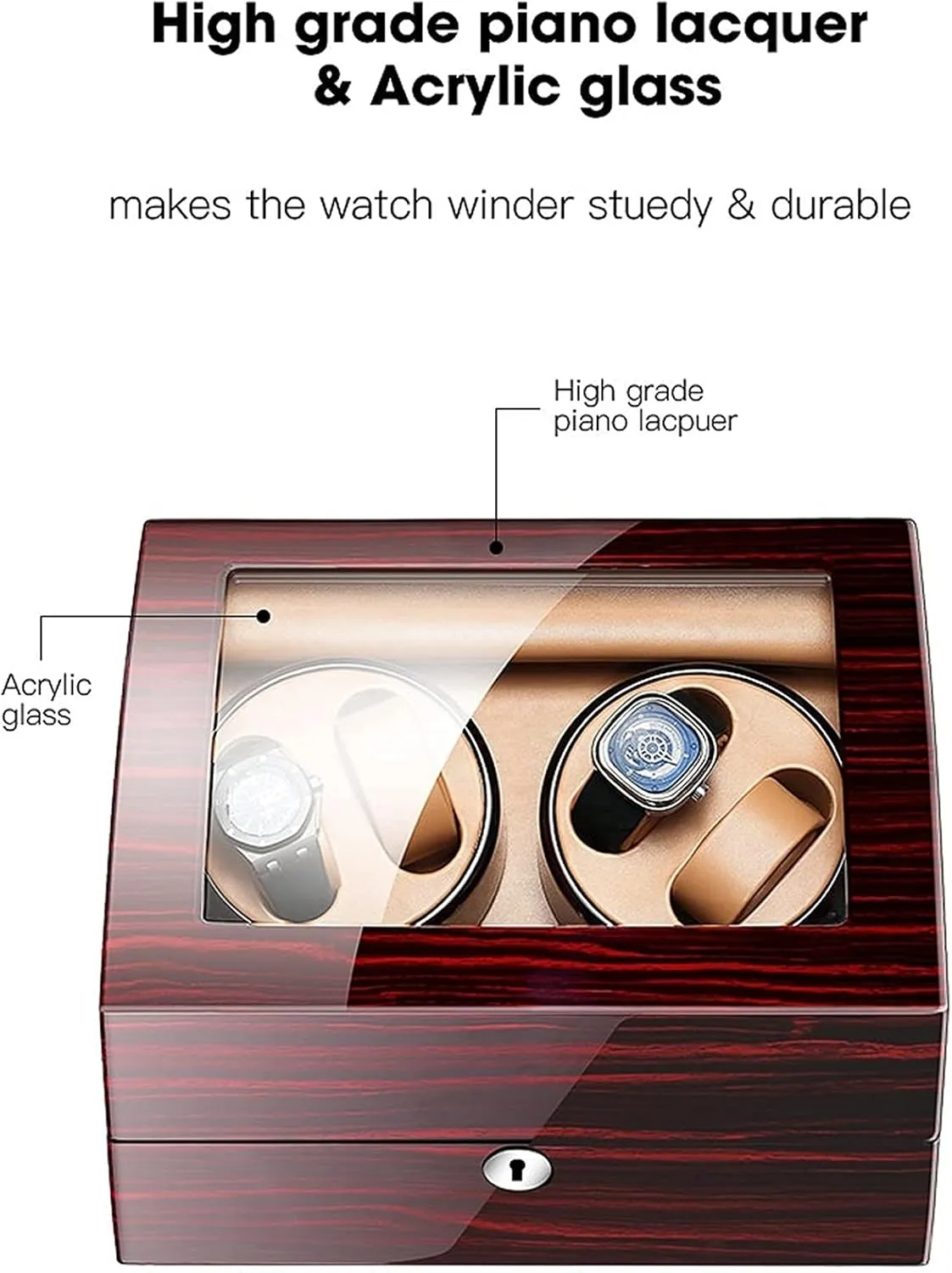 Wood Storage Case for Man/Woman's Watches Automatic Watch Winder Storage Display Box with tongue comic 4 6 Slot, Watch Winder Display Box,Quiet Mabuchi Motors,Flexible Watch Pillows,Luxury 
