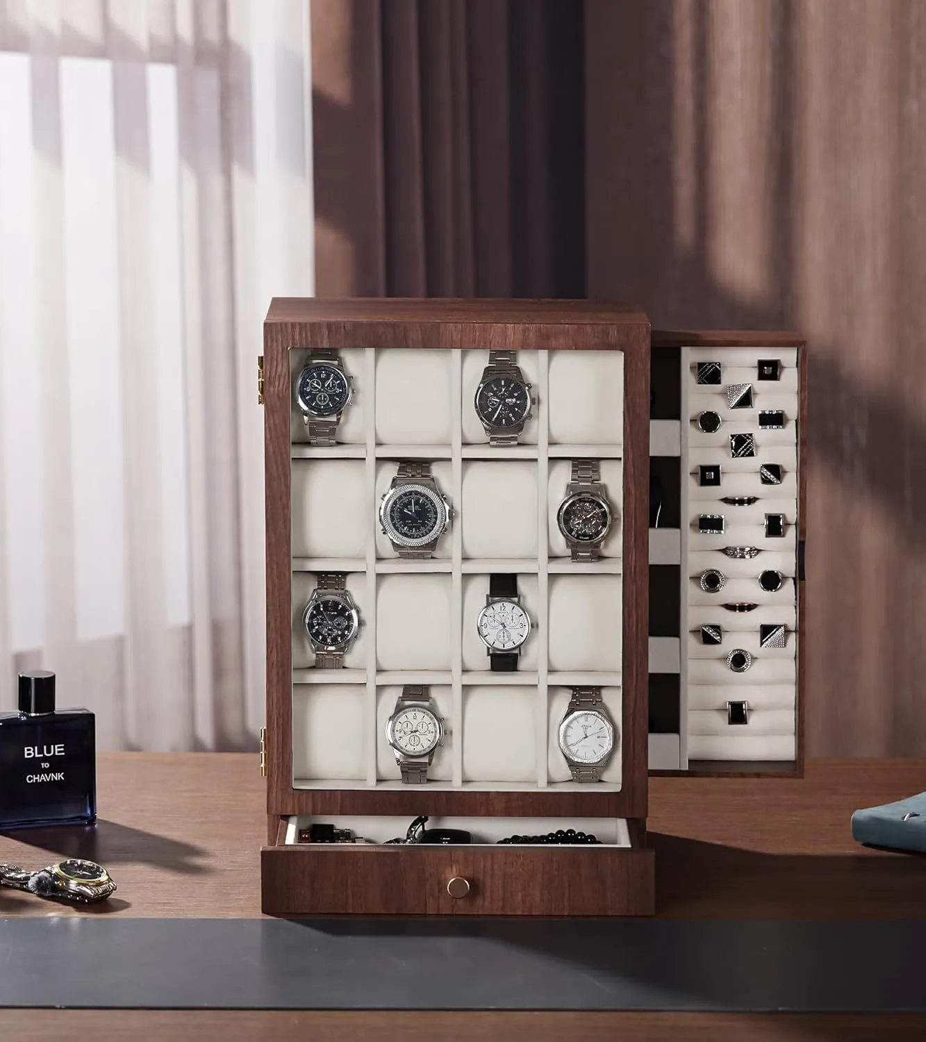 Wood Storage for Men's Nightstand - Timeless Home Organizer prepare source legitimately concentrate companion charter (L Size) Homde Watch Box Wooden Display: Large 