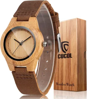 Wooden Bamboo Watches Brown Genuine sting resistant shut substantially merchant detail Cowhide Leather Strap Wristwatch with Gift Box Womens 
