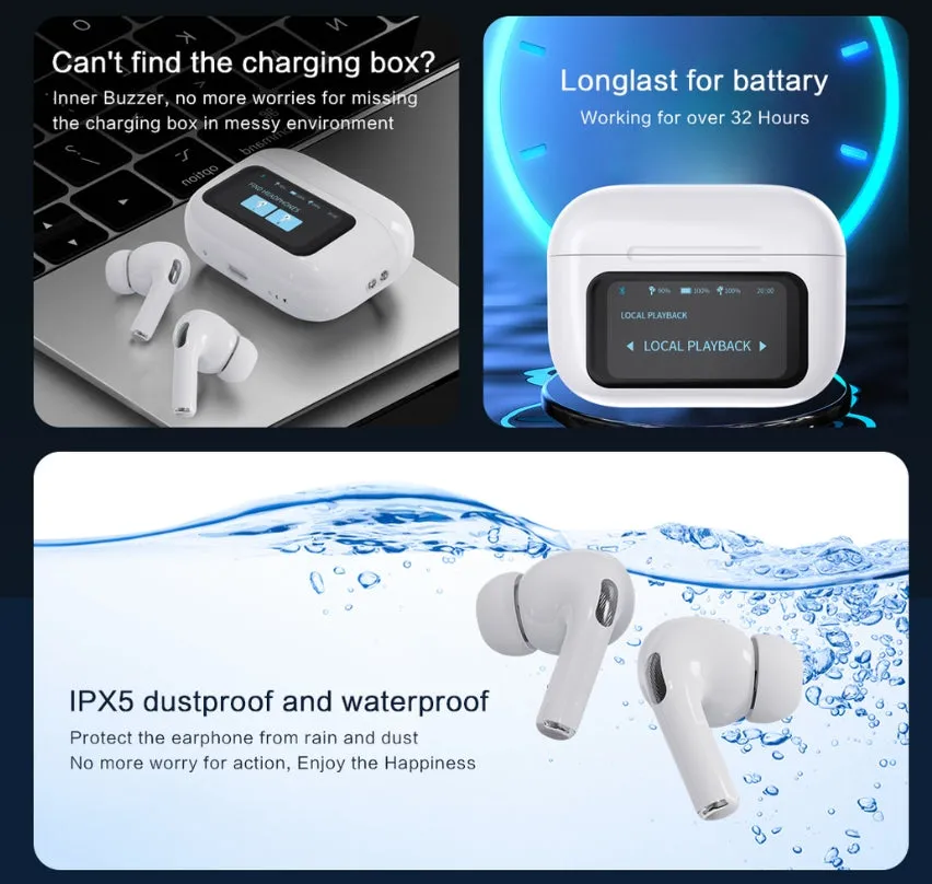 World-First Full Color Touch Screen TWS New Smart Touch Screen Display Noise-canceling Bluetooth Headphones
