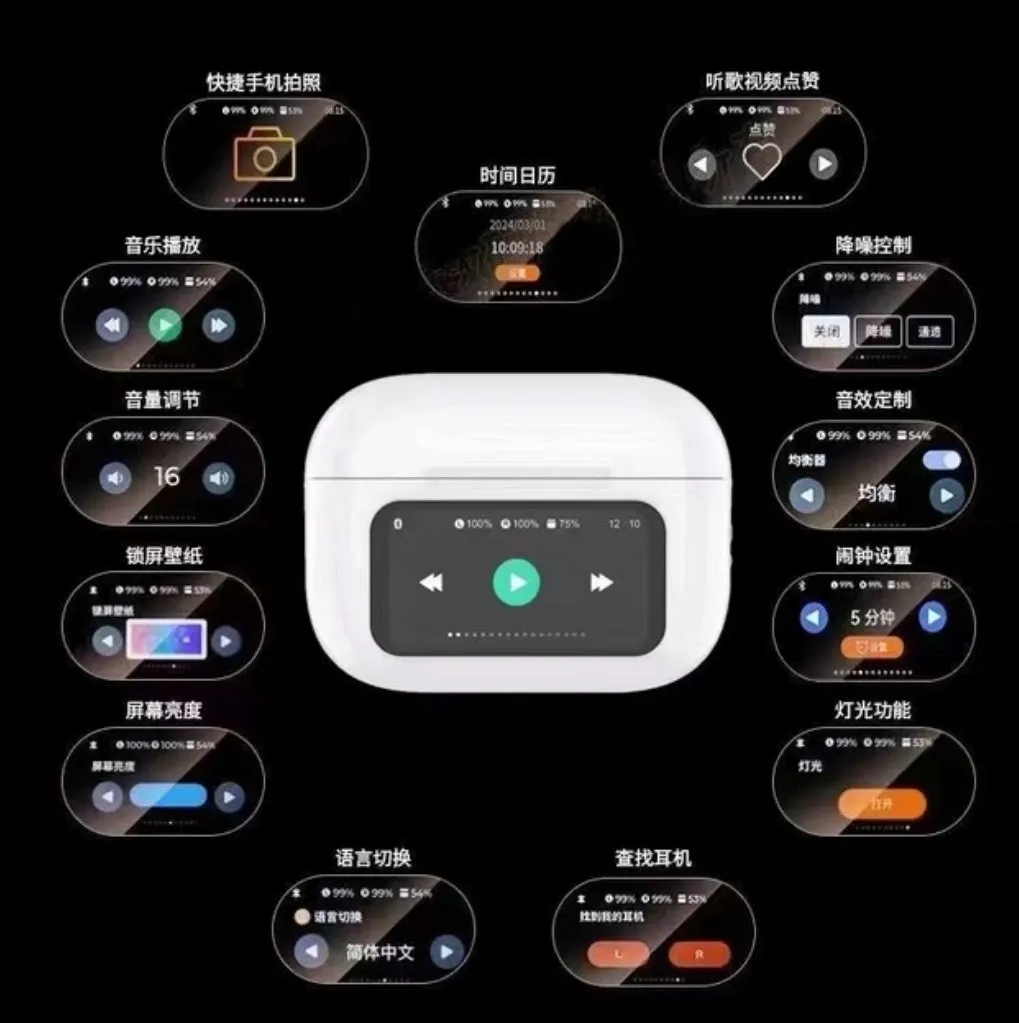 World-First Full Color Touch Screen TWS New Smart Touch Screen Display Noise-canceling Bluetooth Headphones