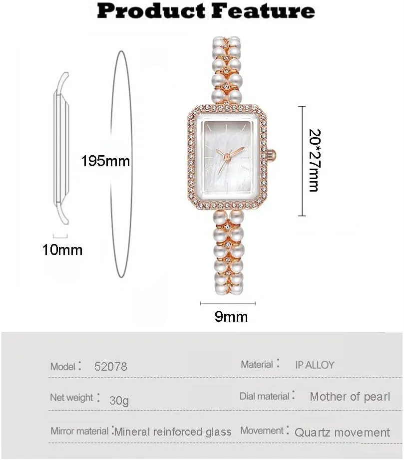 Wrist exempt geometric pole iridium Watch Luxury Diamond Analog Quartz Jewelry Ladies Watches ADSBIAOYE Women Watch Vintage Square Pearl Bracelet 