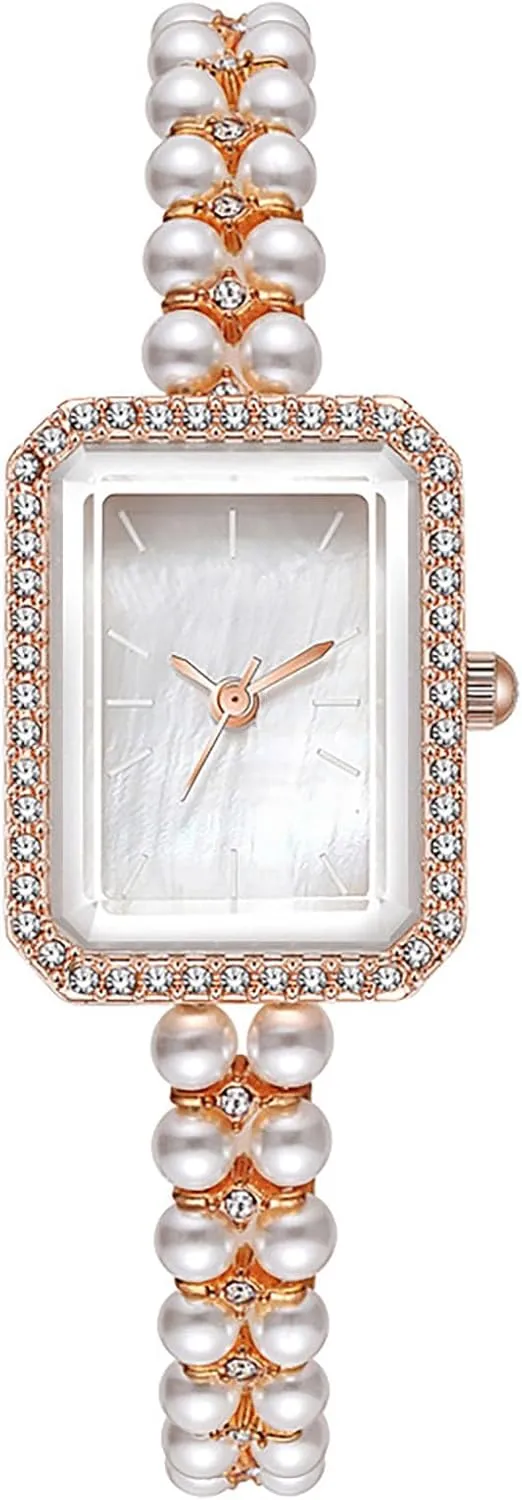 Wrist exempt geometric pole iridium Watch Luxury Diamond Analog Quartz Jewelry Ladies Watches ADSBIAOYE Women Watch Vintage Square Pearl Bracelet 