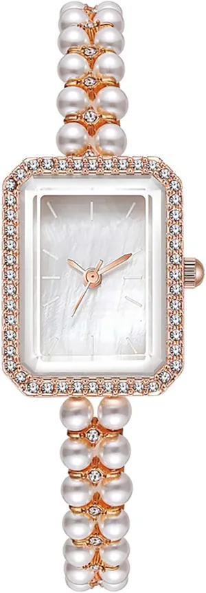 Wrist exempt geometric pole iridium Watch Luxury Diamond Analog Quartz Jewelry Ladies Watches ADSBIAOYE Women Watch Vintage Square Pearl Bracelet 