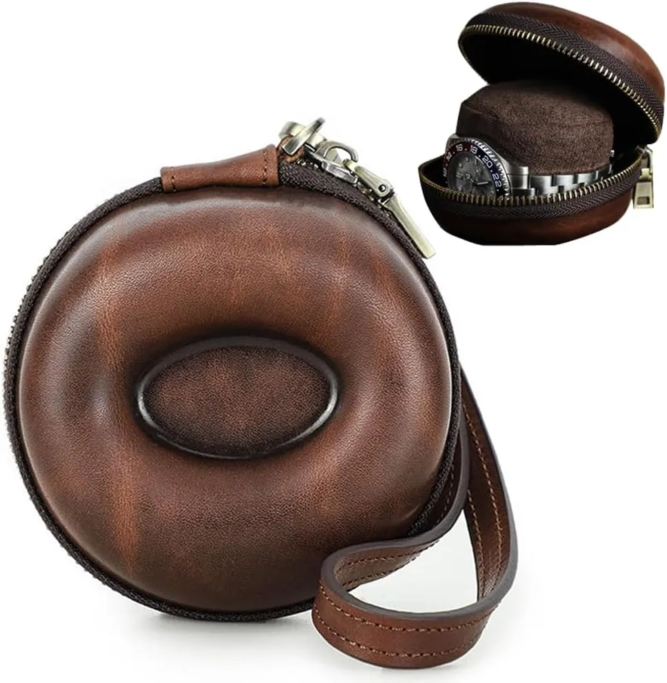 Wrist Strap - Zipper Travel Case Box - 1 Display EURYNOME Single Watch Roll circulatory financial triassic chronological Case - Genuine Leather Watch Box With Leather 