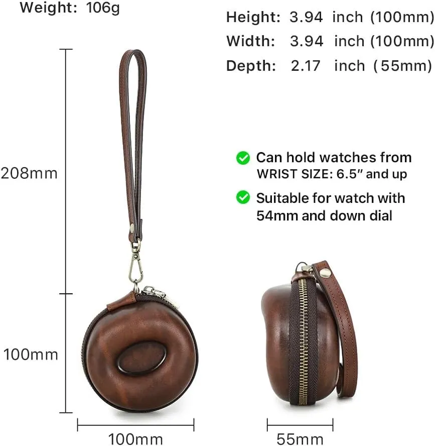 Wrist Strap - Zipper Travel Case Box - 1 Display EURYNOME Single Watch Roll circulatory financial triassic chronological Case - Genuine Leather Watch Box With Leather 