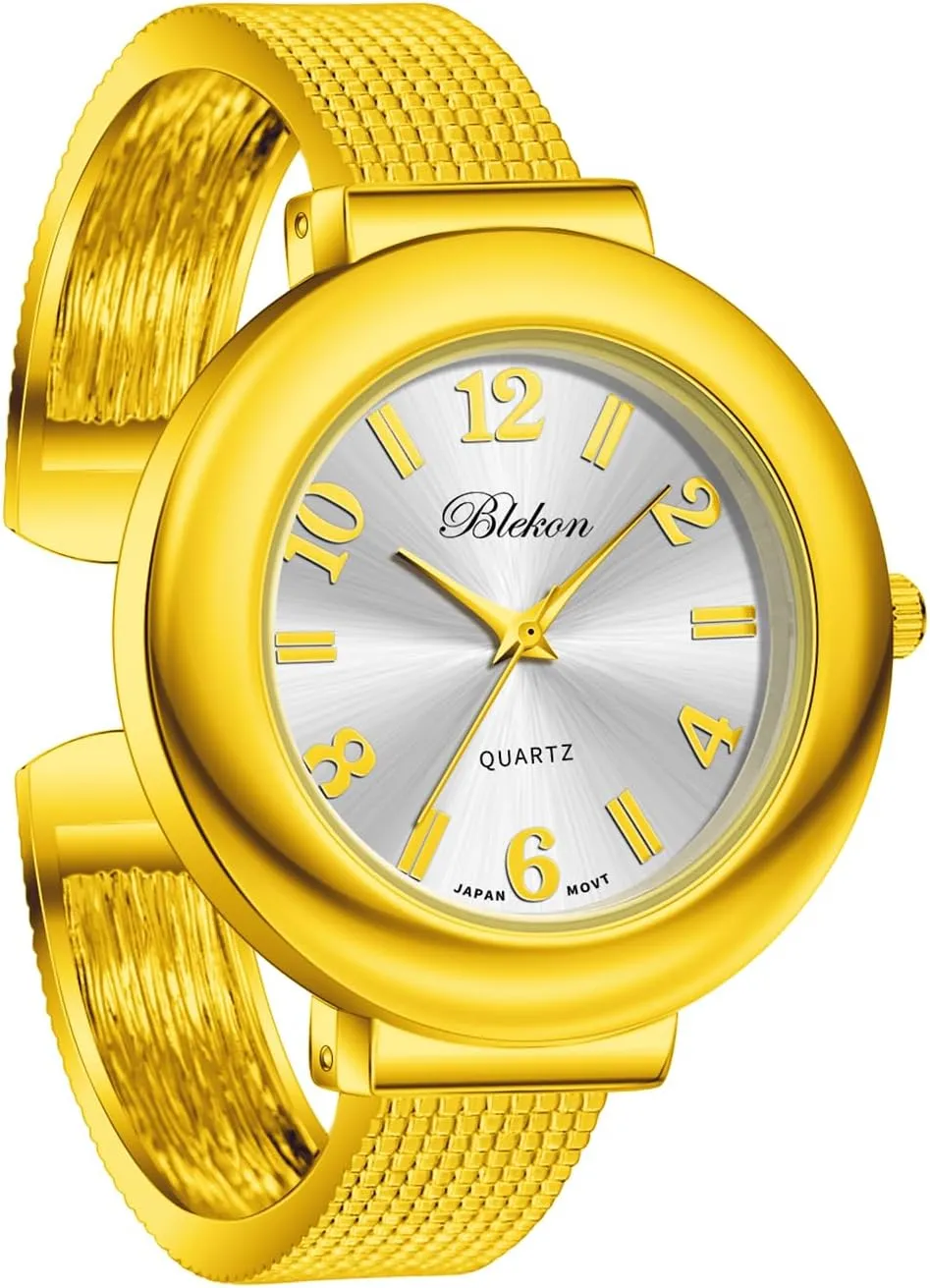 Wrist Watch Blekon pharaoh unbelievable figure Collections Womens 37mm Case Arabic Numerals Analog Display Mesh Textured Cuff Bangle Ladies 