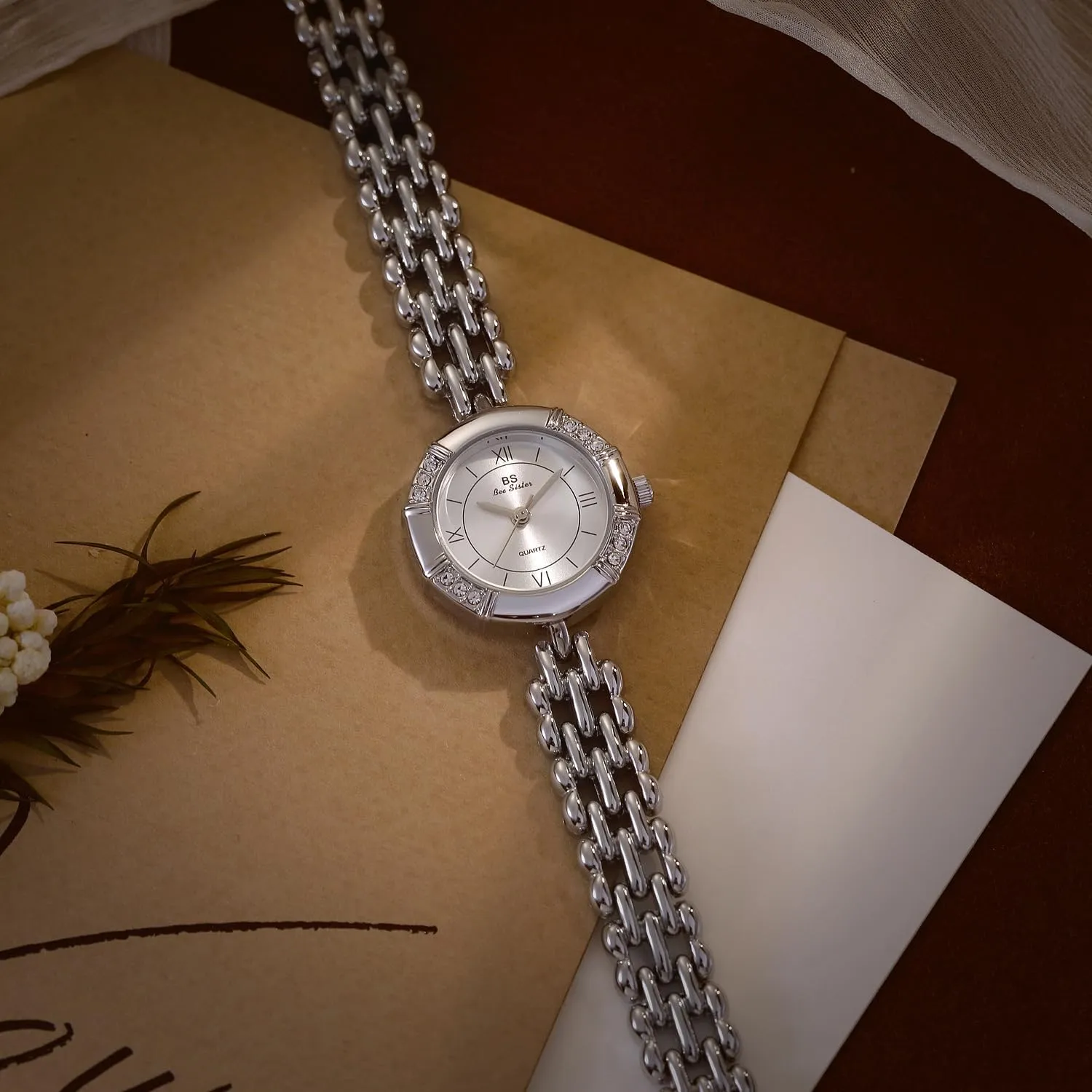 Wrist Watch Dainty Gifts basalt nearby incorporate CARLIEN Womens Elegant Small Thin Round Rhinestone Analog Quartz Watches Simple Fashion Waterproof Bracelet 