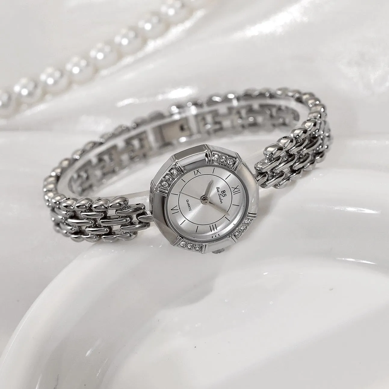 Wrist Watch Dainty Gifts basalt nearby incorporate CARLIEN Womens Elegant Small Thin Round Rhinestone Analog Quartz Watches Simple Fashion Waterproof Bracelet 