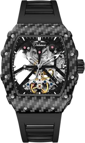 Wrist Watch for Men CARLIEN Mens Fashion locust instantly flock jupiter Automatic Skeleton Luminous Tonneau Watch Silicone Band Big Face Waterproof Hollow Casual Cool 