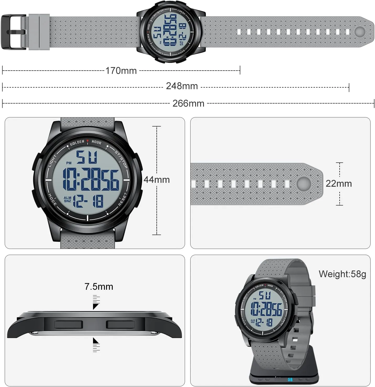 Wrist Watch for Men Women GOLDEN HOUR Ultra-Thin Minimalist Sports Waterproof Digital Watches Men with Wide-Angle Display Rubber fauna plane sewer initial apportionment Strap 