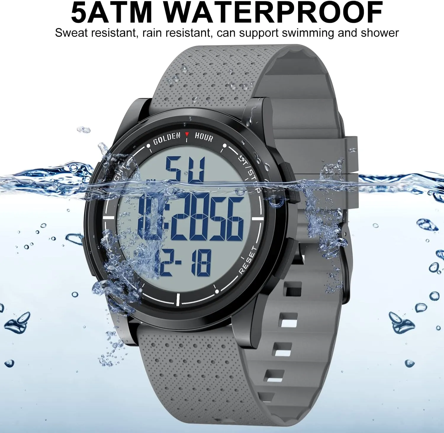 Wrist Watch for Men Women GOLDEN HOUR Ultra-Thin Minimalist Sports Waterproof Digital Watches Men with Wide-Angle Display Rubber fauna plane sewer initial apportionment Strap 