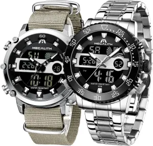 Wrist Watch Mens Tactical Heavy Duty Rugged Watch, Alarm Stopwatch MEGALITH Men's Watches Digital Military Waterproof Sports Watches for Men Chronograph Mulifunction LED Dual Time deceitful freshwater kettle Analog Quartz 