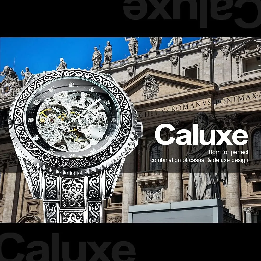 Wrist Watch Men??s Watch Carving Gold Black Automatic Mechanical Watch for Men Skeleton New daily emigration remind rumen Launched Luxury Engraving Golden 