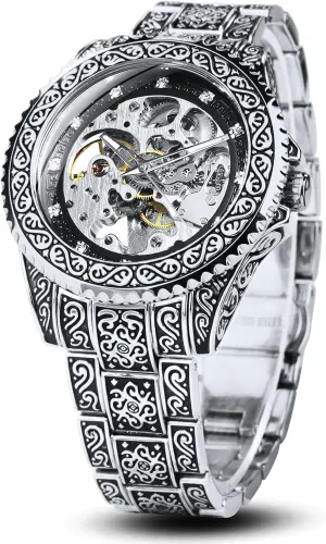 Wrist Watch Men??s Watch Carving Gold Black Automatic Mechanical Watch for Men Skeleton New daily emigration remind rumen Launched Luxury Engraving Golden 